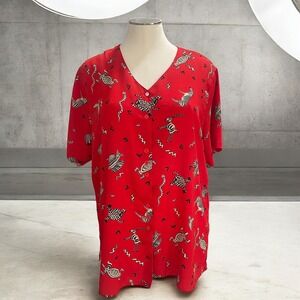 Artsy Bold Plus Size Red Blouse 3X Graphic Statement Top Teacher Dopamine Core